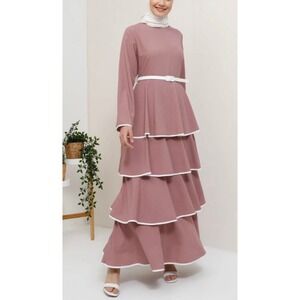 Tavin‎ Womens Tiered Maxi Dress Long Sleeve Mauve Pink Modest Size 4 1TN40035